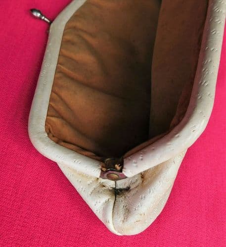 Vintage white leather clutch purse 9.5 inches long Ladies vintage accessories